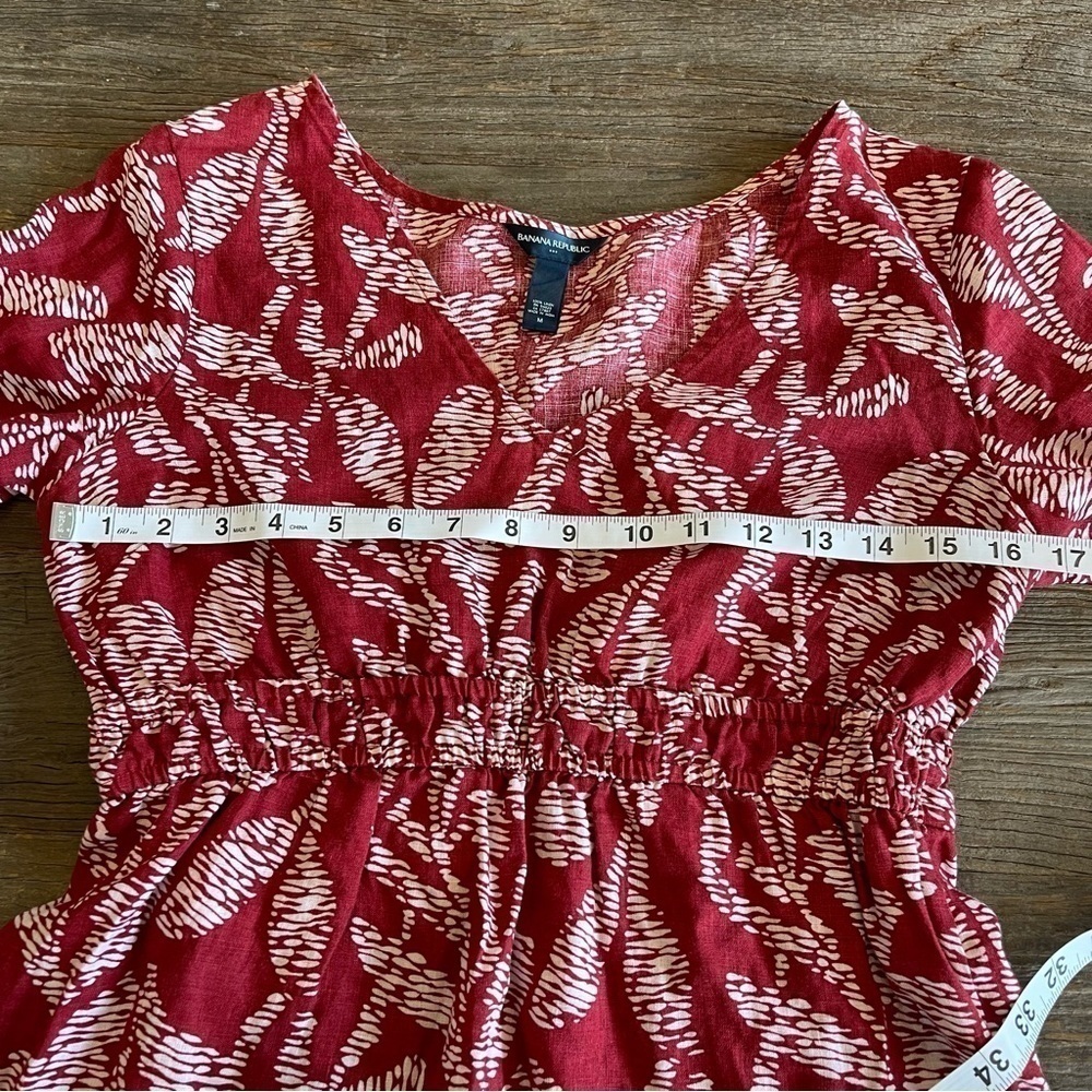 Banana Republic Top Blouse 100% Linen Red Tribal Floral Botanical Boho Office - Picture 9 of 12